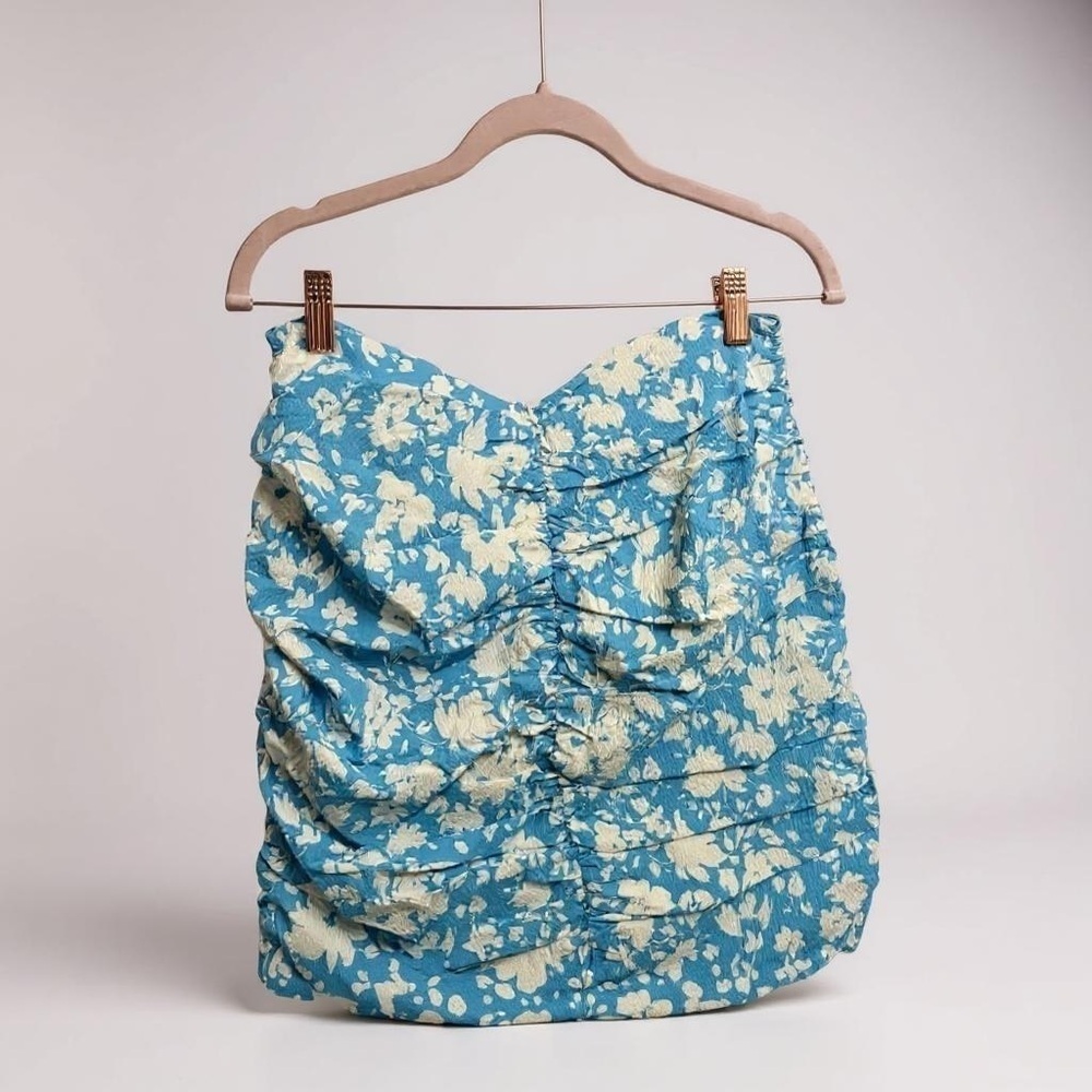 Mango Blue and White Bubble Mini Skirt